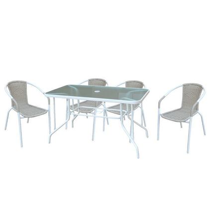 Σετ Τραπεζαρία Κήπου: Τραπέζι + 4 Πολυθρόνες Μέταλλο Βαφή Άσπρο - Wicker Beige  Τραπ:110x60x71- Πολ:53x58x77cm ZWW Baleno  Ε240,2