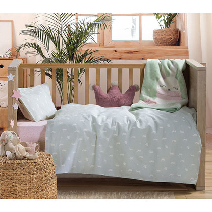 Baby's Crib Sheets Set 3pcs 120x170 NEF-NEF I Love Bunnies Pistachio 100% Cotton 144TC