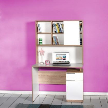 Γραφείο με Ράφια και Ντουλάπια 105x56x170cm Sonoma/ High Gloss White Fidelio Plus