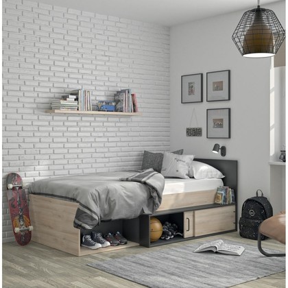 Erquy single bed with storage 204x111cm Light Oak/Black - Children's beds - insidehome.gr