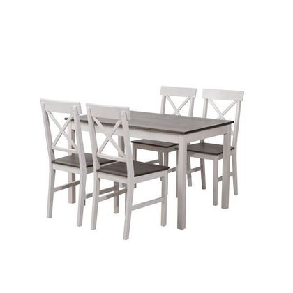 Wooden Dining Set with 4 Chairs Table 118x74x73cm/Chairs 43x48x94cm ZWW Daily White/Dark Oak