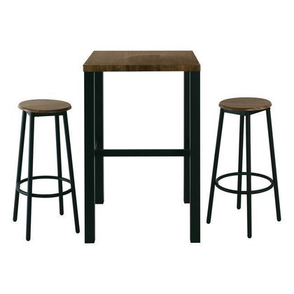 Set Bar (Table & 2 Bar Stools) Metal/ Antique Brown Table 60x60x100cm-Stools D.30cm H75cm ZWW Mayer