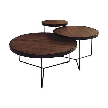 3pcs. Set Coffee Tables Steel Black/ Walnut D42x55cm/ D62x48cm/ D82x40cm ZWW Bob