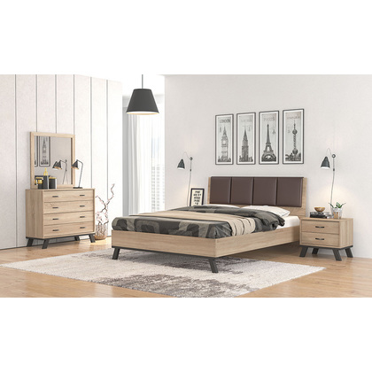 Κρεβάτι Υπέρδιπλο για στρώμα 160x200 N69 Καφέ Τεχνόδερμα Λάττε /Με Επιλογή Χρώματος