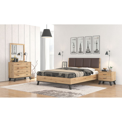 Κρεβάτι Υπέρδιπλο για στρώμα 160x200 N69 Καφέ Τεχνόδερμα Μελί