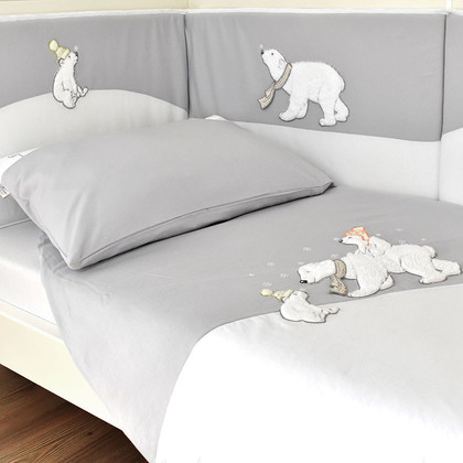 Baby Cot's Protection 36x210cm SYDNEY 3067 WHITE BEARS Grey 100% Cotton