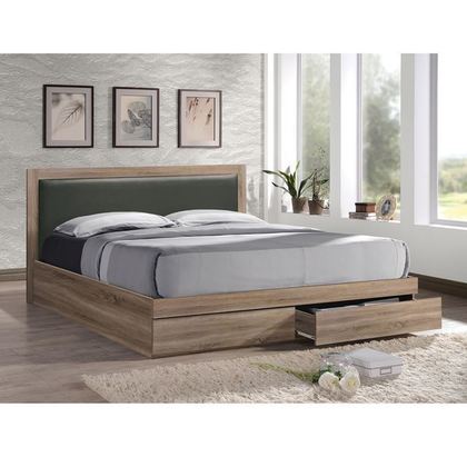 LIFE Κρεβάτι Διπλό Sonoma με 2 Συρτάρια , Κεφαλάρι Pvc Σκούρο Γκρι 171x207x92cm ΕΜ371,3