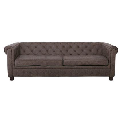 Three Seater Sofa Fabric Antique Brown 219x82x80cm ZWW Chesterfield-W
