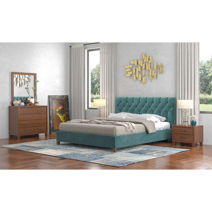 Bedroom Set 5pcs 160x200 N63 Fabric With Choice of Color / Brown Melamine