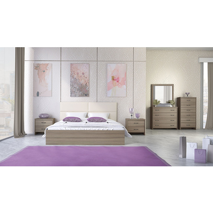 Σετ Κρεβατοκάμαρας 6τμχ (κρεβάτι για στρώμα 160x200, 2 κομοδίνα, τουαλέτα με καθρέφτη, κολώνα) N6 Μόκα Μελαμίνη