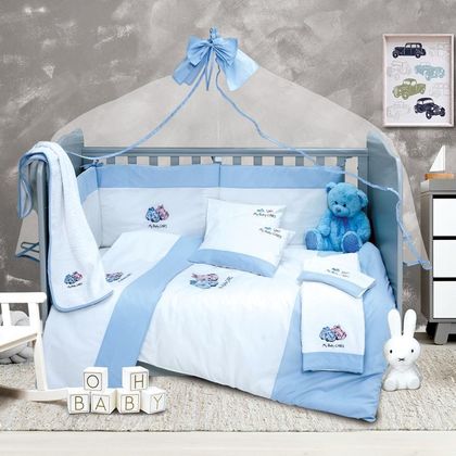 Baby's Bed Set 6pcs Bed Sheets/ Duvet/ Baby Cot SB Home Baby Line Cow Boy 