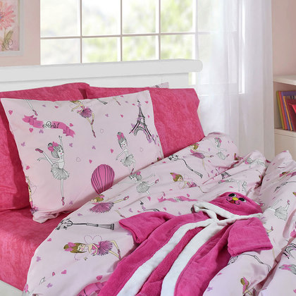 Kid's Bed Sheets Set 3pcs 170x240cm Nexttoo 3168 100% Cotton Percale 160TC 
