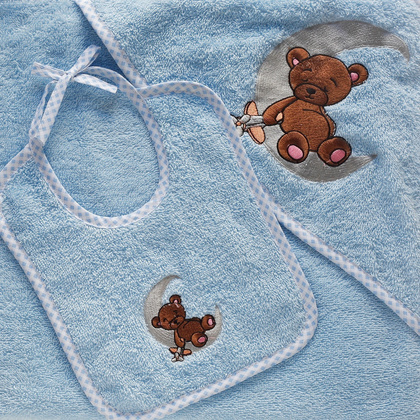 Bib 20x25 Melinen Home Baby Collection Ted Blue 100% Cotton