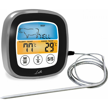 2 σε 1 ψηφιακό θερμόμετρο κρέατος & χρονόμετρο κουζίνας με έγχρωμη οθόνη αφής. LIFE WELL DONE 221-0189