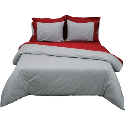 Single Fitted Bed Sheets Set 100x200+25 Viopros Supreme Grey/Red 100% Cotton Poplin 170TC