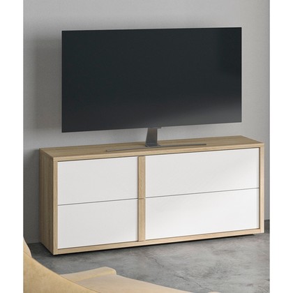 Curtys έπιπλο τηλεόρασης με συρτάρια 119x45x53εκ. Sonoma Oak / Λευκή γυαλιστερή λάκα