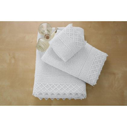 Lace Towels Set 3pcs (30x50,50x100,70x140) Viopros 3 White 100% Cotton