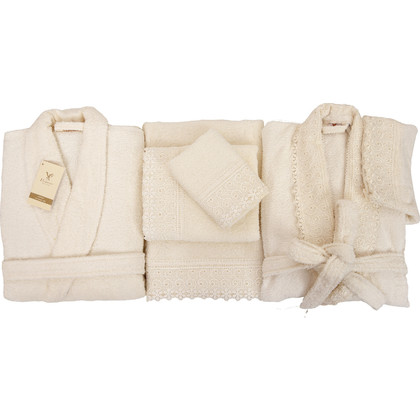 Lace Towels & Bathrobes Set 5pcs (30x50,50x100,70x140) Viopros 9 Ecru 100% Cotton