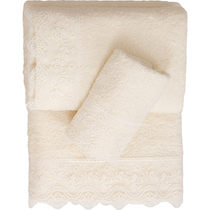 Lace Towels & Bathrobes Set 5pcs (30x50,50x100,70x140) Viopros 6 Ecru 100% Cotton