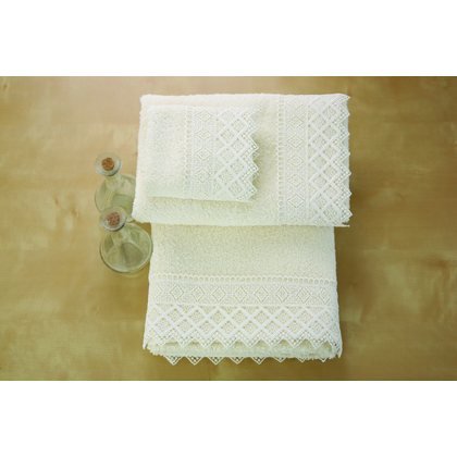Lace Towels & Bathrobes Set 5pcs (30x50,50x100,70x140) Viopros 3 Ecru 100% Cotton