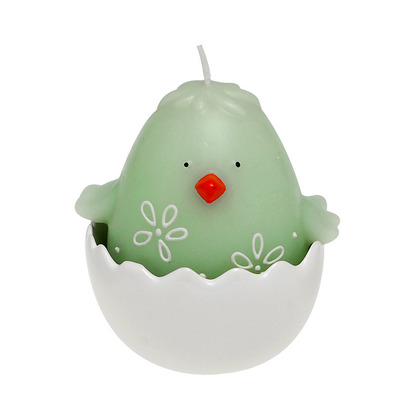 Διακοσμητικό Πασχαλινό Κερί Αυγό με Πουλί Πράσινο 9x5cm SK 26000G