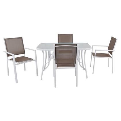 Σετ Τραπεζαρία Κήπου: Τραπέζι + 4 Πολυθρόνες Μέταλλο Βαφή ΆσπροTextilene Cappuccino  Table:120x70x71 Chair:55x55x86 ZWW Lanson Ε6765,2S