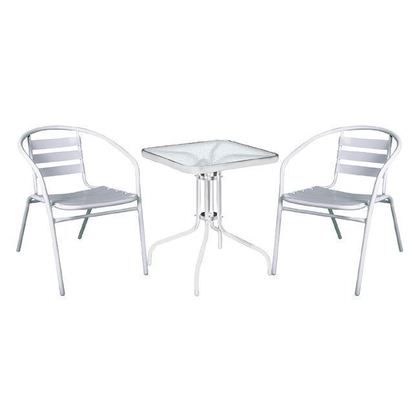 Σετ Βεράντας - Κήπου: Τραπέζι + 2 Πολυθρόνες Μέταλλο - Αλουμίνιο Άσπρο Table:70x70x70 Chair:54x60x73 ZWW Baleno-Funky Ε242,10S