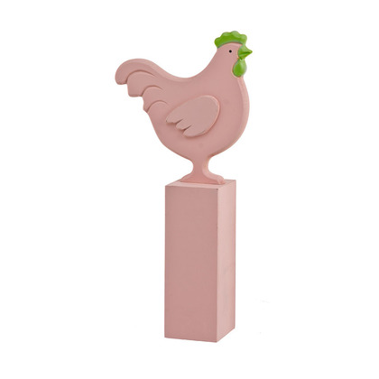 Πασχαλινό Ξύλινο Διακοσμητικό Κότα σε Βάση Ροζ 17x36cm ZHZ1108C