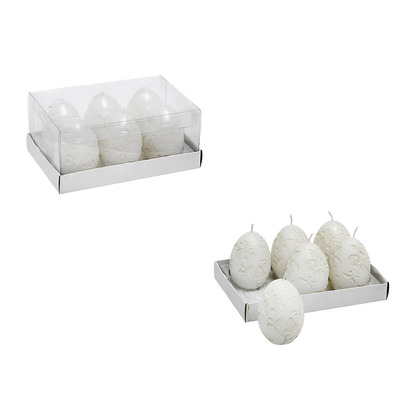 Σετ 6τμχ. Κερί Αυγό Λευκό με Λουλούδια 15x10x6cm ZG 45/3901