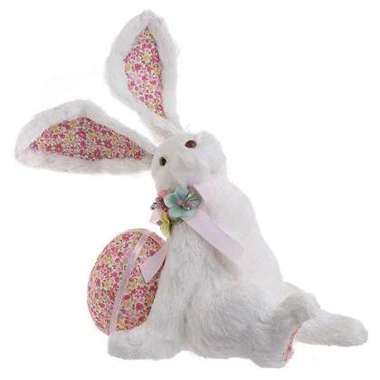 Decorative Fabric Rabbit with Egg White/ Pink 24x13x30cm Inart 1-70-530-0012