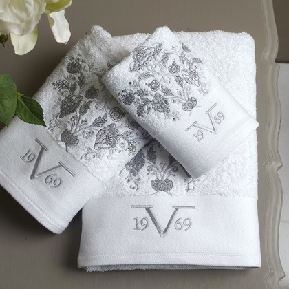 Set towels with embroidery and crystals  (70X140,50X90,30X50) 19V69 Collection Tuscan100% Βαμβάκι 500gsm / White