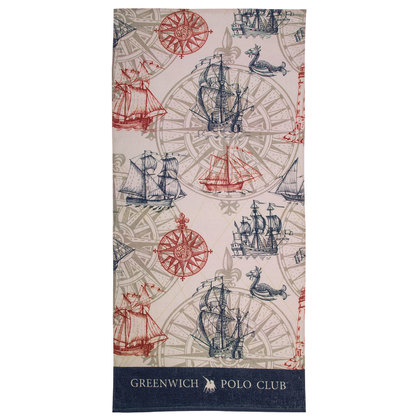 Beach Towel 80x170 Greenwich Polo Club Essential-Beach Printed Collection 3708 Beige-Blue-Terracotta 100% Cotton