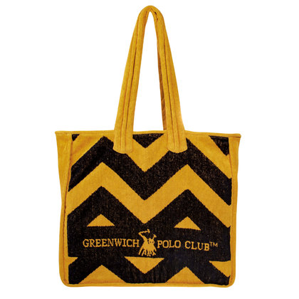 Τσάντα Θαλάσσης 42x45 Greenwich Polo Club Essential-Beach Accessories Collection 3650 Ώχρα-Μαύρο Jacquard 100% Βαμβάκι