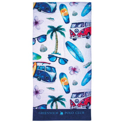 Kid's Beach Towel 70x140 Greenwich Polo Club Junior Beach Collection 3717 Beige-Blue-Red 100% Cotton