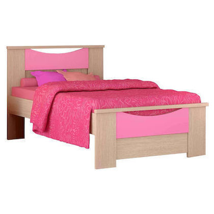 Παιδικό Κρεβάτι Ξύλινο Μονό για στρώμα 90x190 Smile Δρυς Ροζ 