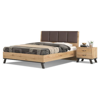 Κρεβάτι Υπέρδιπλο για στρώμα 150x200 N69 Καφέ Τεχνόδερμα Μελί