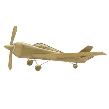 Metal Wall Deco Airplane Golden 112x9x48cm Inart 3-70-092-0115
