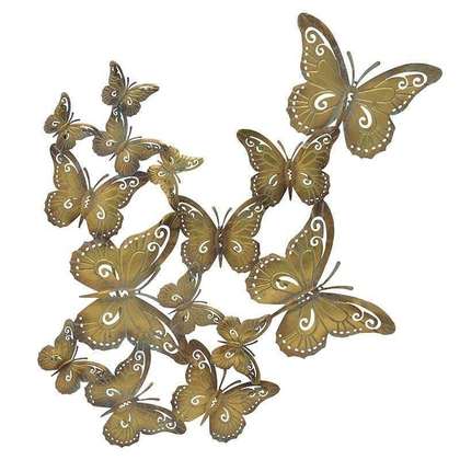 Διακοσμητικό Τοίχου Μεταλλικό Πεταλούδες Χρυσό 65x2x72cm Inart 3-70-120-0040