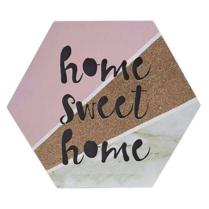 MDF Wall Decoration "Home" with Led Pink/ White Brown 28x5x24cm Inart 6-70-970-0003