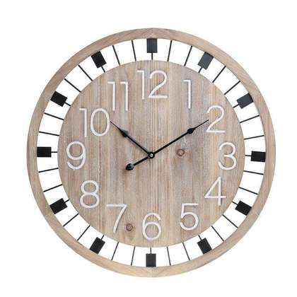 Metal/Wooden Wall Clock Natural/ Black D.60cm Inart 3-20-484-0473