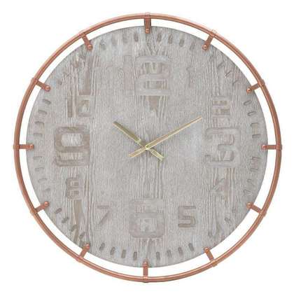 Metal/ Wood Wall Clock Ecru/ Bronze D.60x5cm Inart 3-20-463-0031