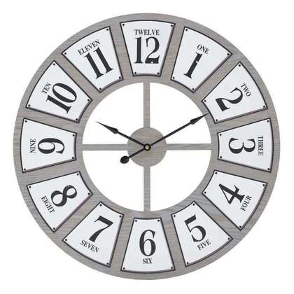 Metal/Wooden Wall Clock Natural/ White D.60x5cm Inart 3-20-463-0036