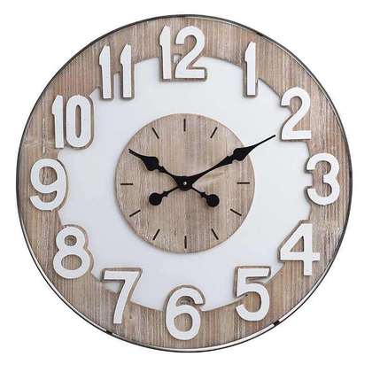 Wooden Wall Clock Natural/ White D.60x4,5cm Inart 3-20-484-0423
