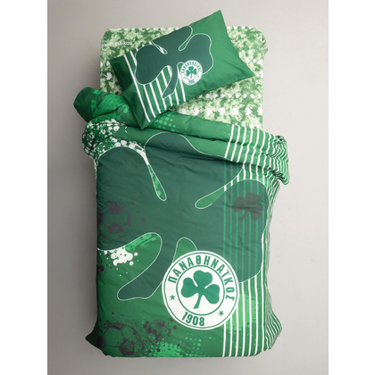 Single Fitted Bed Sheets Set 3pcs 110x200+30 Palamaiki Official Team Licenced Collection Panathinaikos FC10 100% Cotton 144TC