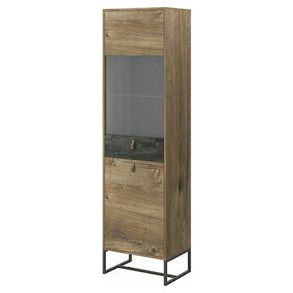 Βιτρίνα Σαλονιού Home Furniture Dark από Μοριοσανίδα με Τζάμι & Υποδοχή για Φωτισμό Black Stone / Βελανιδιά 53x39x197cm