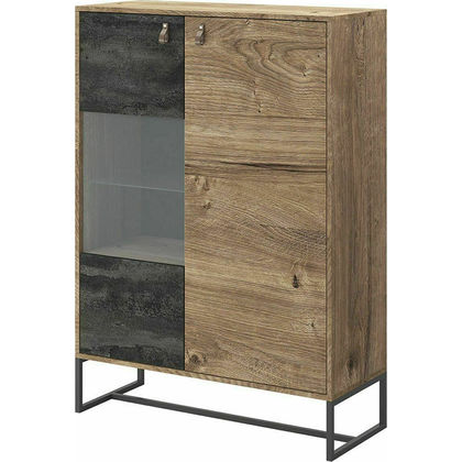 Βιτρίνα Σαλονιού Home Furniture Dark από Ξύλο με Τζάμι & Υποδοχή για Φωτισμό Black Stone / Βελανιδιά 93x39x133cm