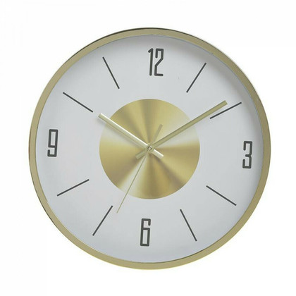 Ρολόι Τοίχου Πλαστικό Λευκό / Χρυσό 30x30x4 Inart 6-20-284-0014
