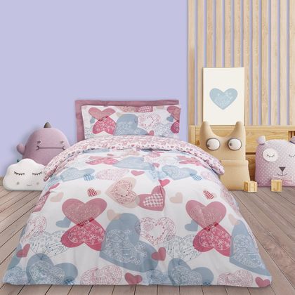 Single Bed Sheets Set 3pcs 170x240 Das Kids Kid Line Prints 4828 70% Cotton 30% Polyester 150TC Light Blue-White-Pink