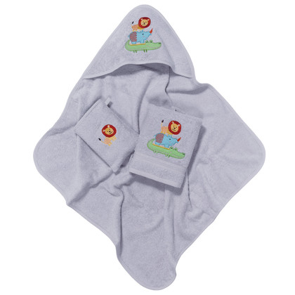 Βρεφικό Σετ Μπάνιου 3τμχ (Πετσέτα Μπάνιου 50x90, Κάπα 75x75, Γάντι 15x21) Das Baby Smile Line Embroidery 6618 Γκρι 