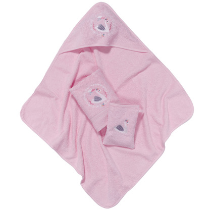 Baby's Bath Set 3pcs (Bath Towel 50x90,Cape 75x75,Glove 15x21) Das Baby Smile Line Embroidery 6620 Pink